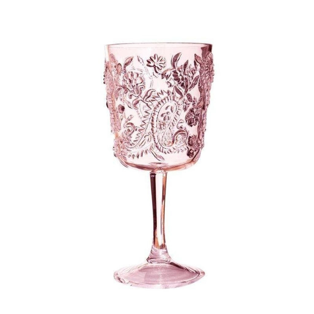 Acrylic Paisley Wine Glass - Pink 13 oz. Set of 2 Pink 13 oz.